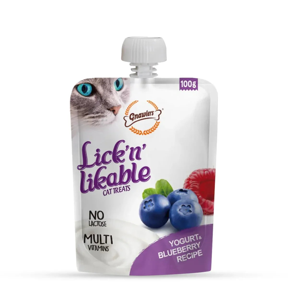 Gnawlers Lick n Lickeble Yogurt Blueberry Recipe Cat Treat - 100g - Zigly