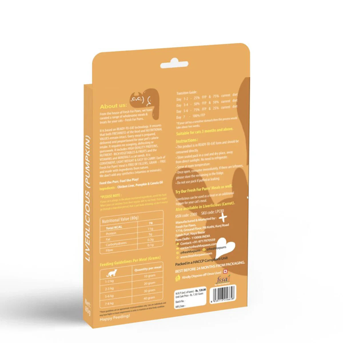 Fresh For Purr Liverlicious ( Pumpkin ) Cat Food Topper - All Breed Adult - 80g - Zigly