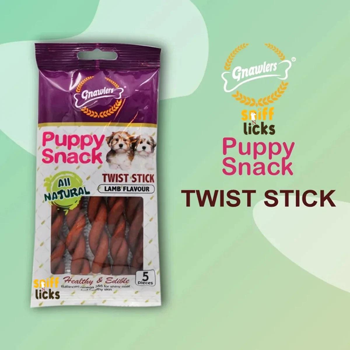 Gnawlers Puppy Snack Twist Stick Lamb Flavor Puppy Treat - 80g - Zigly