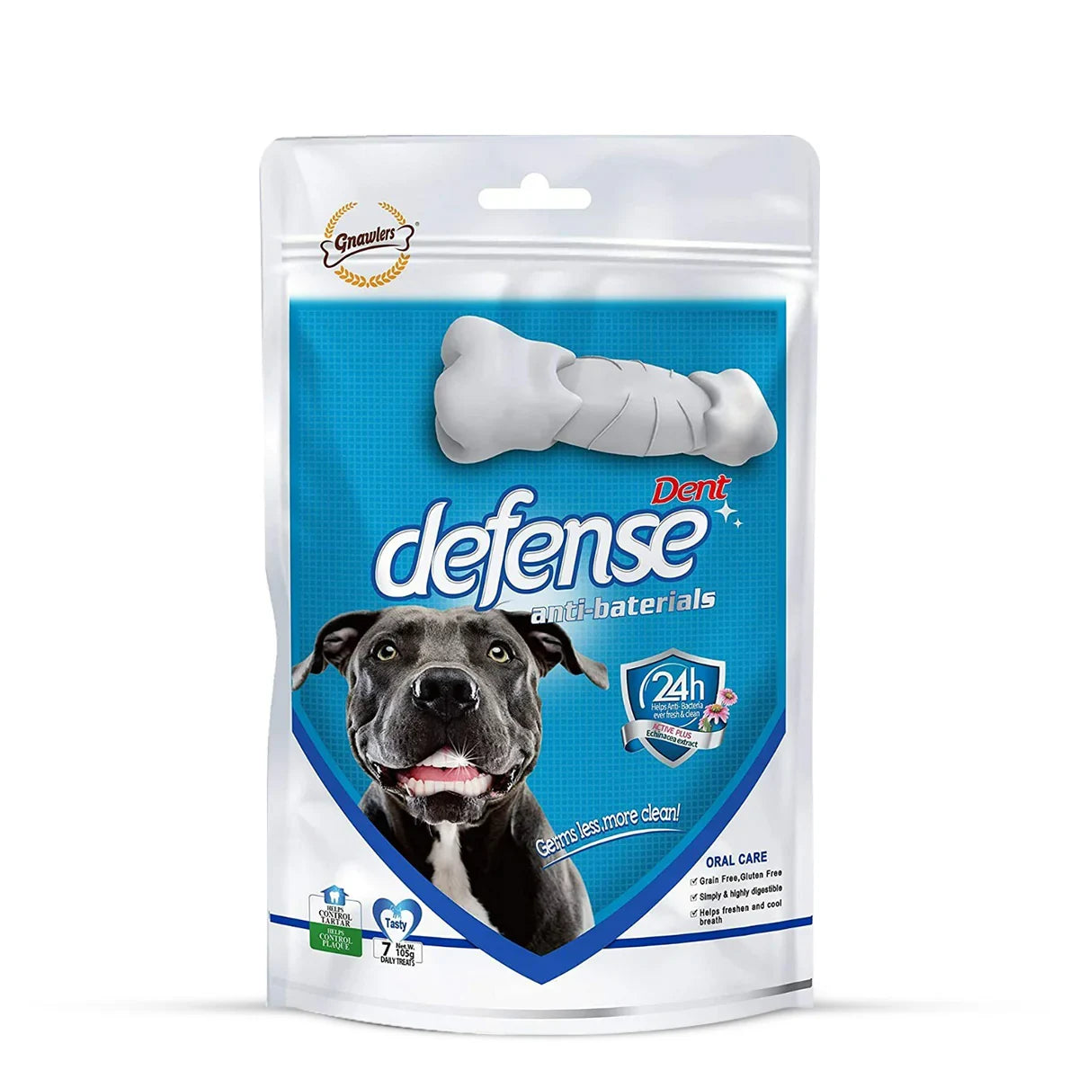 Gnawlers Grain-Free Dent Defense Anti-Bacterial Chew Bone Dog Dental Treat - Zigly