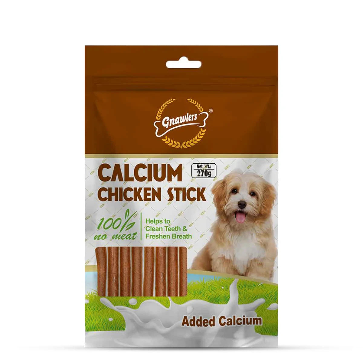 Gnawlers Calcium Chicken Sticks No Meat with Added Calcium Dog Dental Treat - 270g - Zigly
