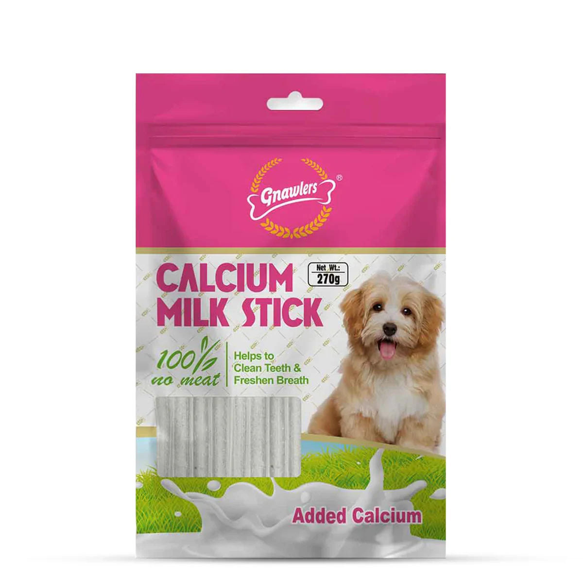Gnawlers Calcium Milk Sticks No Meat with Added Calcium Dog Dental Treat - 270g - Zigly