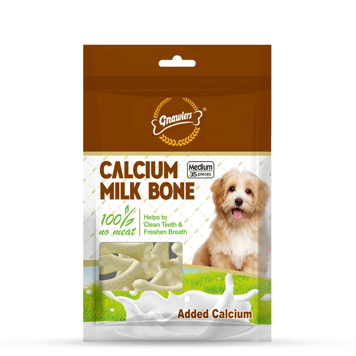 Gnawlers Calcium Milk Bone No Meat with Added Calcium 35 in 1 Medium Dog Dental Treat - 800g - Zigly