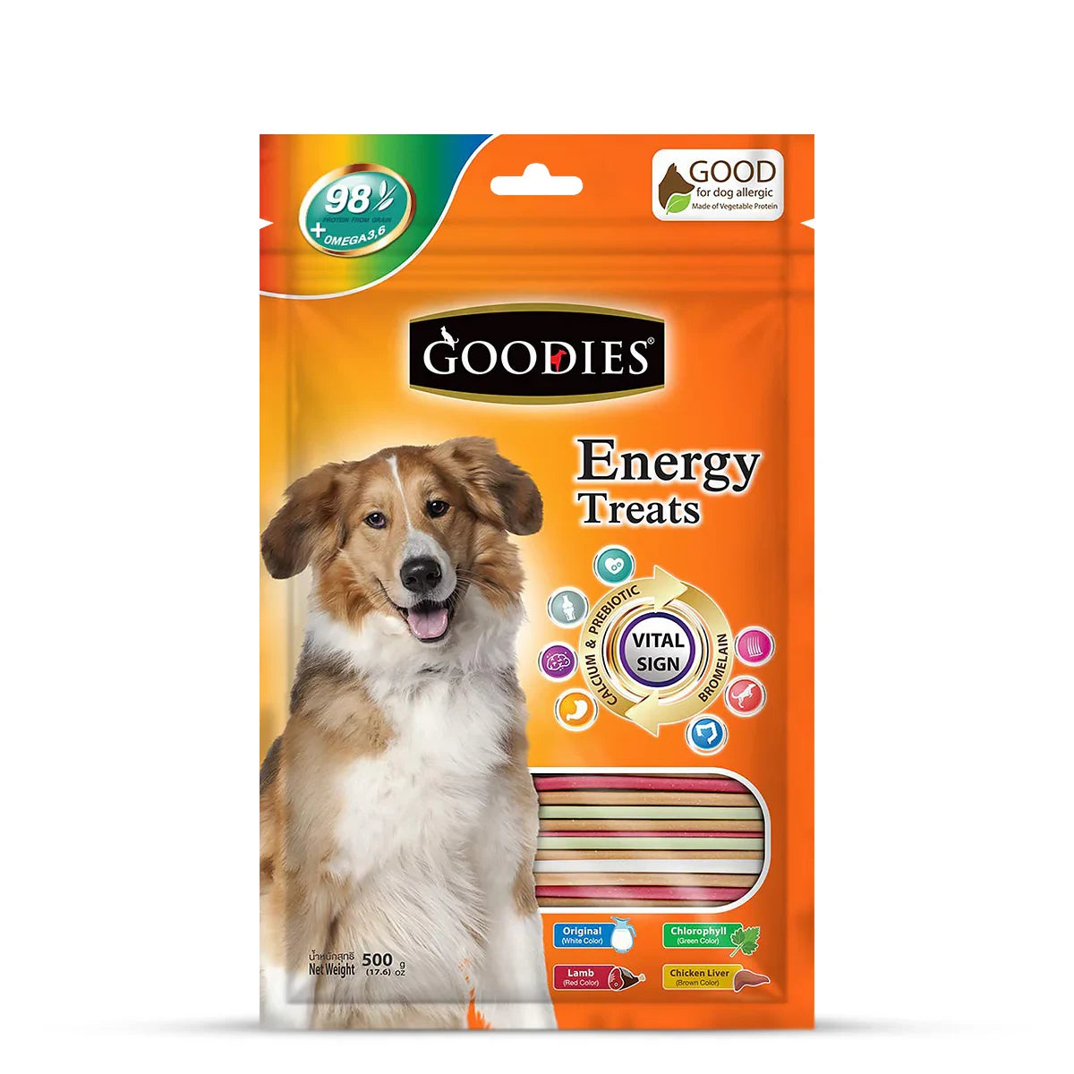 Goodies Energy Treats Mix Sticks Orignal, Lamb, Chlorophyll & Chicken Liver Flavour Dog Dental Treat - 500g - Zigly