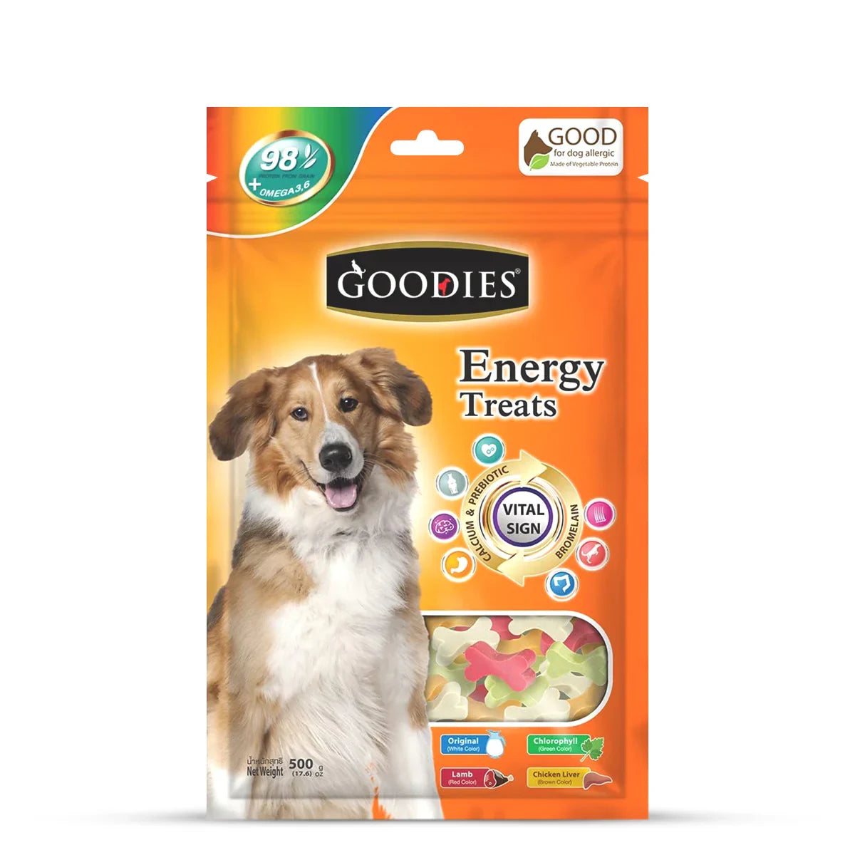 Goodies Energy Treats Cut Bone Original, Lamb, Chlorophyll & Chicken Liver Flavour Dog Dental Treat - 500g - Zigly