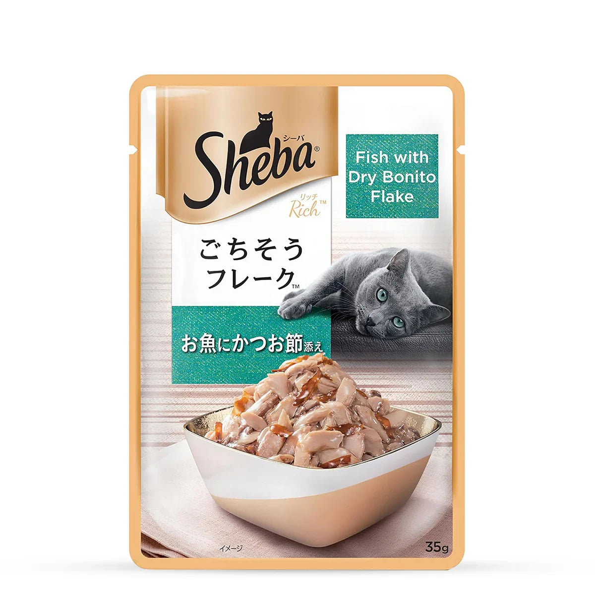Sheba Wet Cat Food - Fish with Dry Bonito Flake - (35g x 12 Pouches) - Zigly