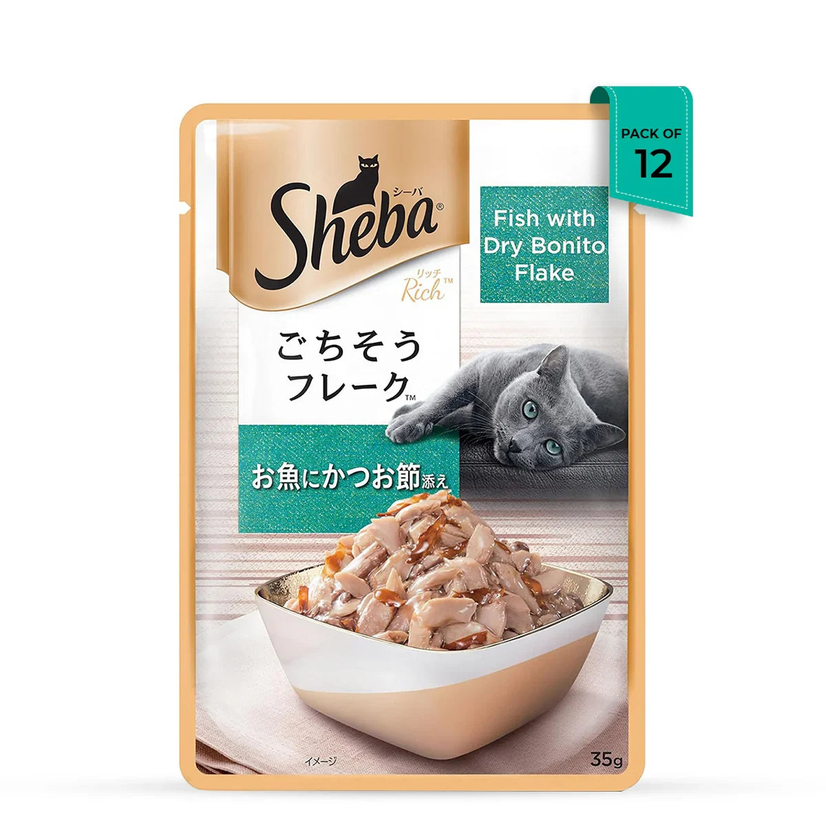 Sheba Wet Cat Food - Fish with Dry Bonito Flake - (35g x 12 Pouches) - Zigly
