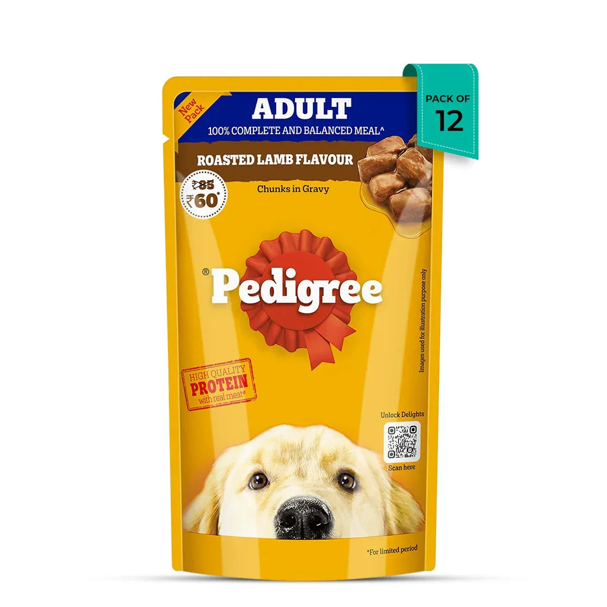 Pedigree Roasted Lamb Flavor Chunks in Gravy Adult Wet Dog Food - 130g - Zigly