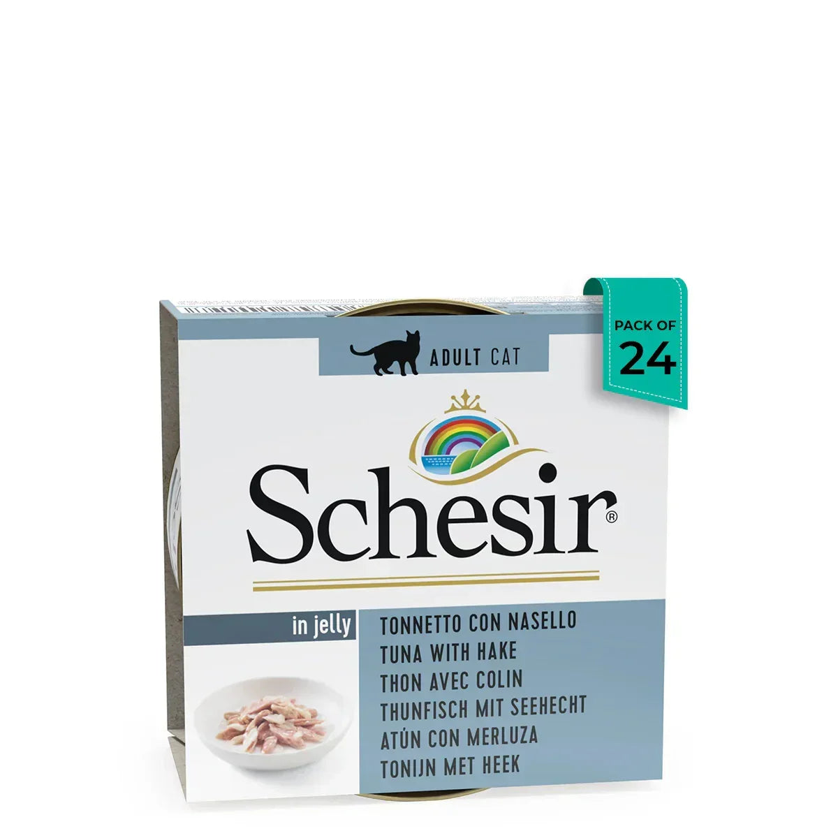 Schesir adult cat food pack of 24 tins tuna with hake in jelly by zigly