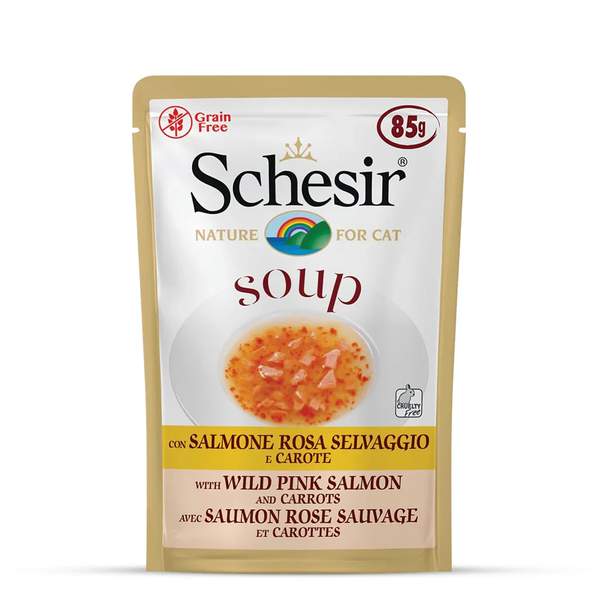 Schesir Pink Salmon & Carrot Soup Pouch Wet Cat Food - All Breed Adult - 85g - Zigly