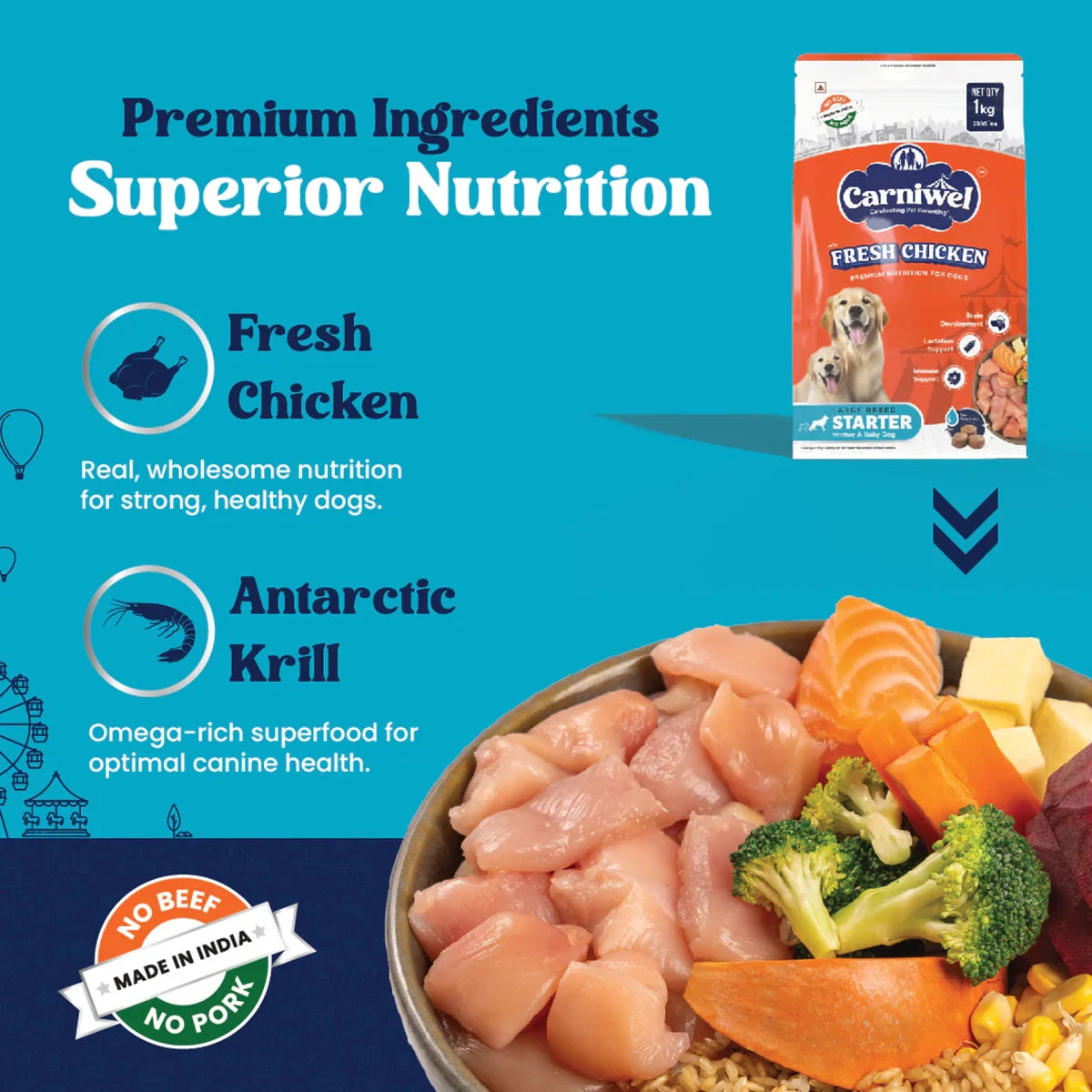 Carniwel Fresh Chicken Dry Dog Food for Large Breed, Starter - Zigly