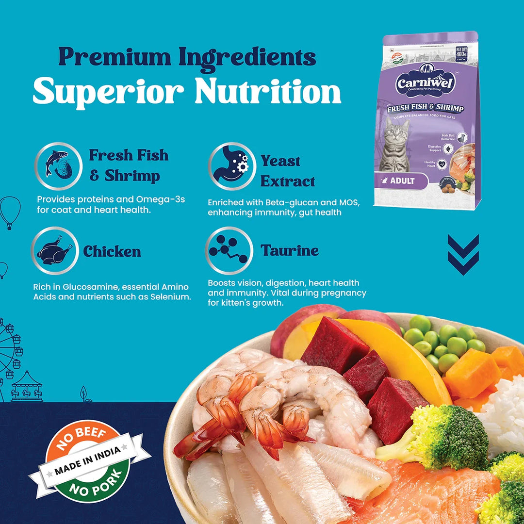 Carniwel Fresh Fish & Shrimp Dry Cat Food, Adult - Zigly