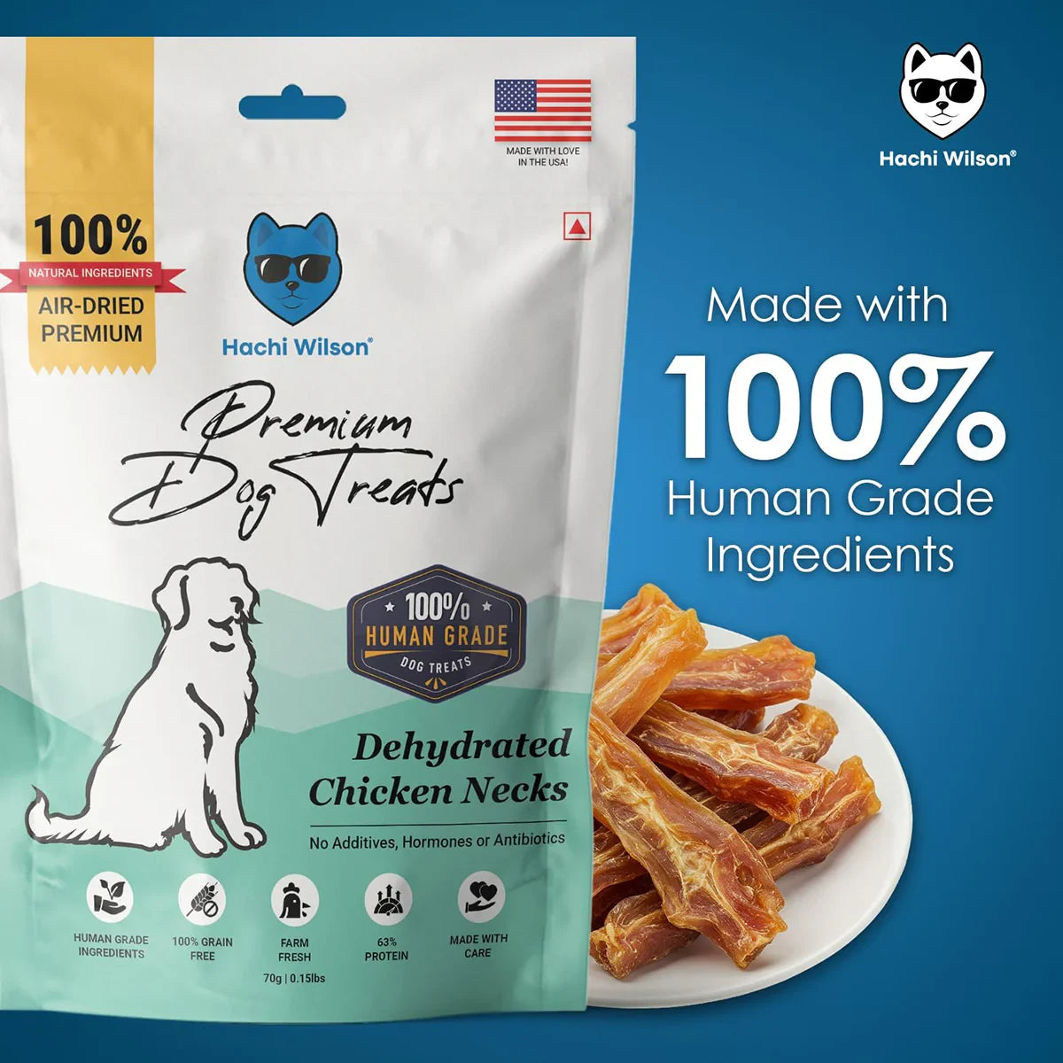 Hachi Wilson Premium Dehydrated Chicken Neck Dog Treat - 70g - Zigly