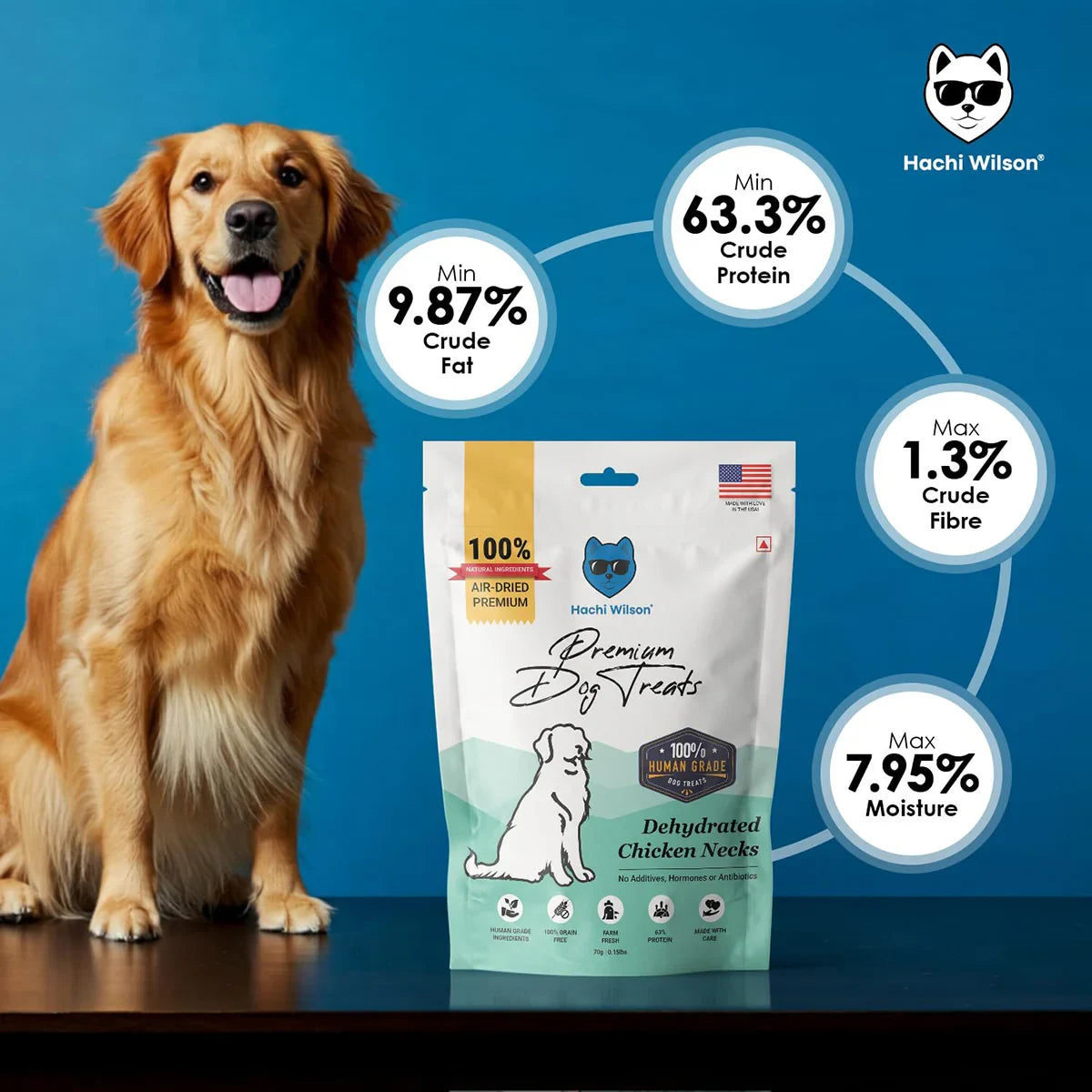 Hachi Wilson Premium Dehydrated Chicken Neck Dog Treat - 70g - Zigly