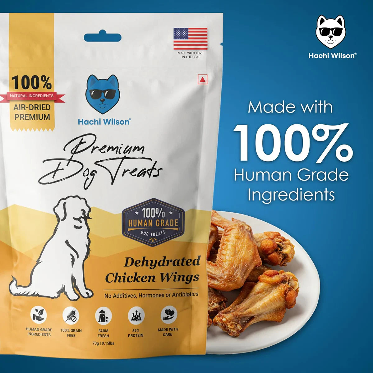 Hachi Wilson Premium Dehydrated Chicken Wings Dog Treat - 70g - Zigly