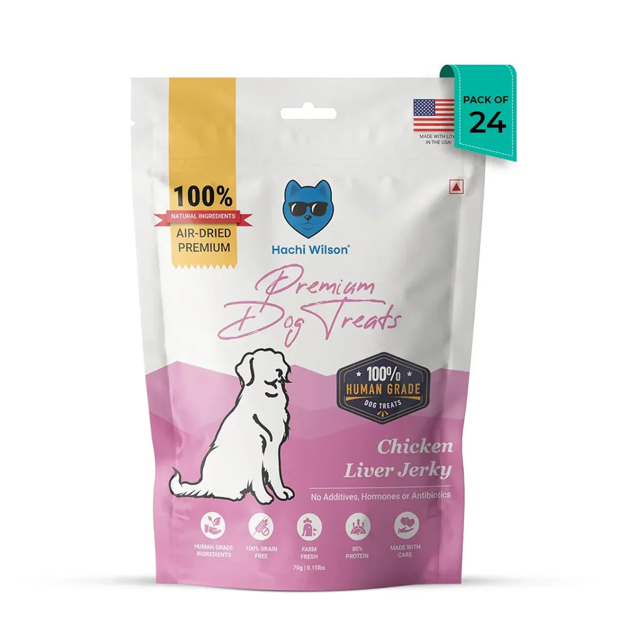 Zigly Hachi Wilson chicken liver jerky premium dog treats pack of 24 with natural, human grade ingredients