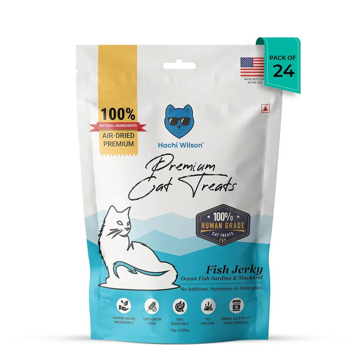 Hachi Wilson premium air-dried fish jerky cat treats pack of 24 with natural ingredients and zigly