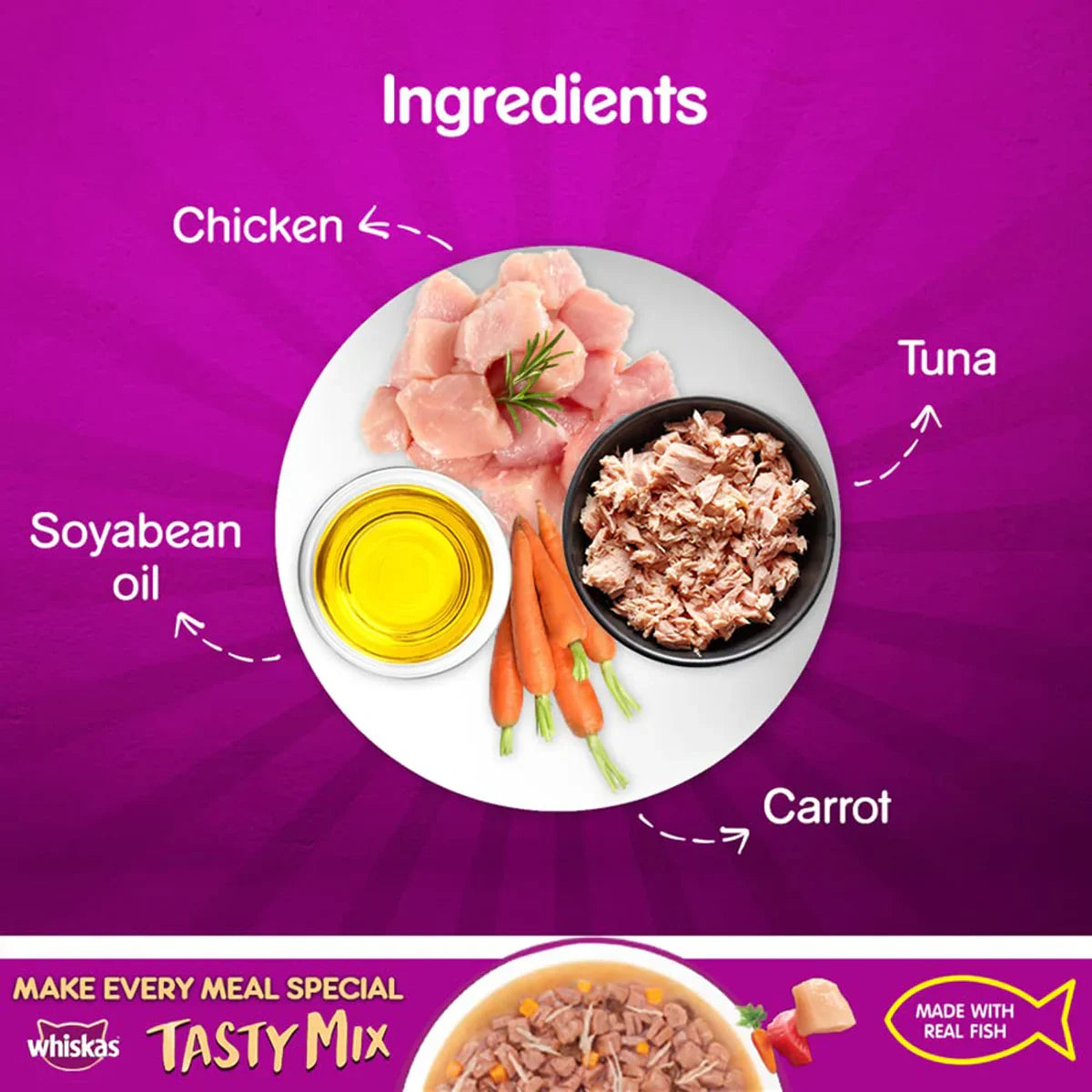 Whiskas Tasty Mix Chicken With Tuna And Carrot In Gravy Wet Cat Food - All Breed Adult (1+ year) - Zigly