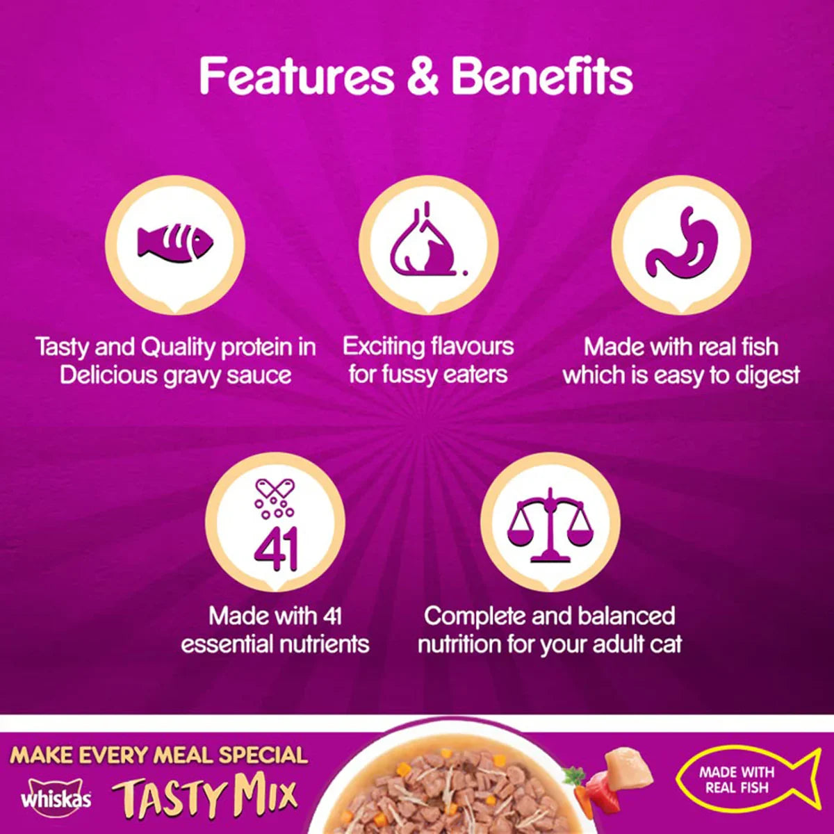 Whiskas Tasty Mix Chicken With Tuna And Carrot In Gravy Wet Cat Food - All Breed Adult (1+ year) - Zigly