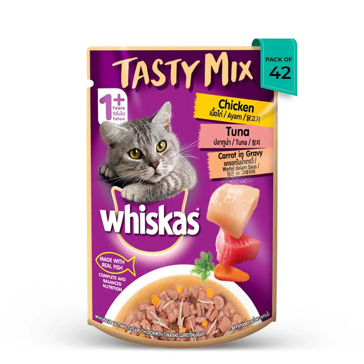 Whiskas Tasty Mix Chicken With Tuna And Carrot In Gravy Wet Cat Food - All Breed Adult (1+ year) - Zigly