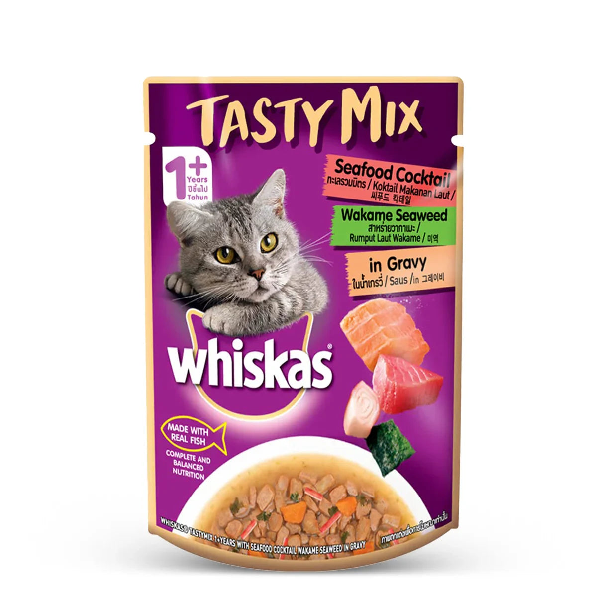 Whiskas Tasty Mix Seafood Cocktail Wakame Seaweed In Gravy Wet Cat Food - All Breed Adult (1+ year) - Zigly