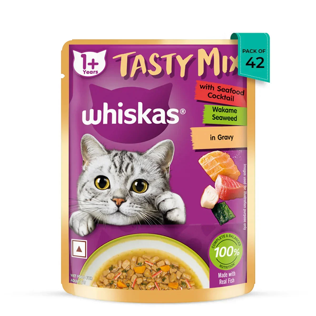 Whiskas Tasty Mix Seafood Cocktail Wakame Seaweed In Gravy Wet Cat Food - All Breed Adult (1+ year)