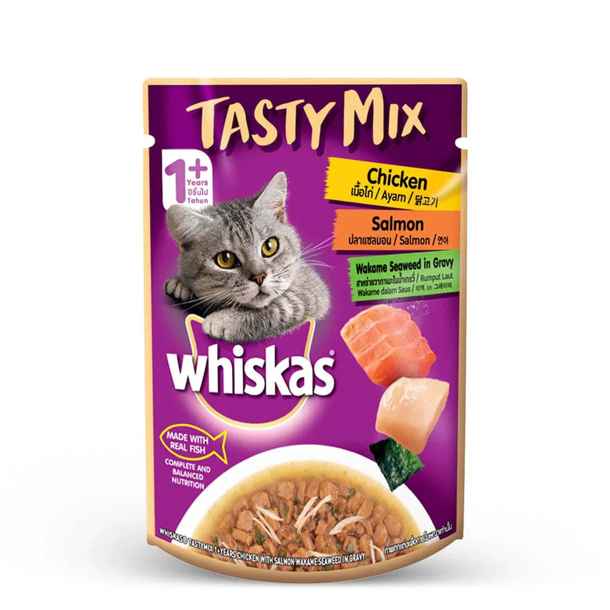 Whiskas Tasty Mix Chicken With Salmon Wakame Seaweed In Gravy Wet Cat Food - All Breed Adult (1+ year) - Zigly