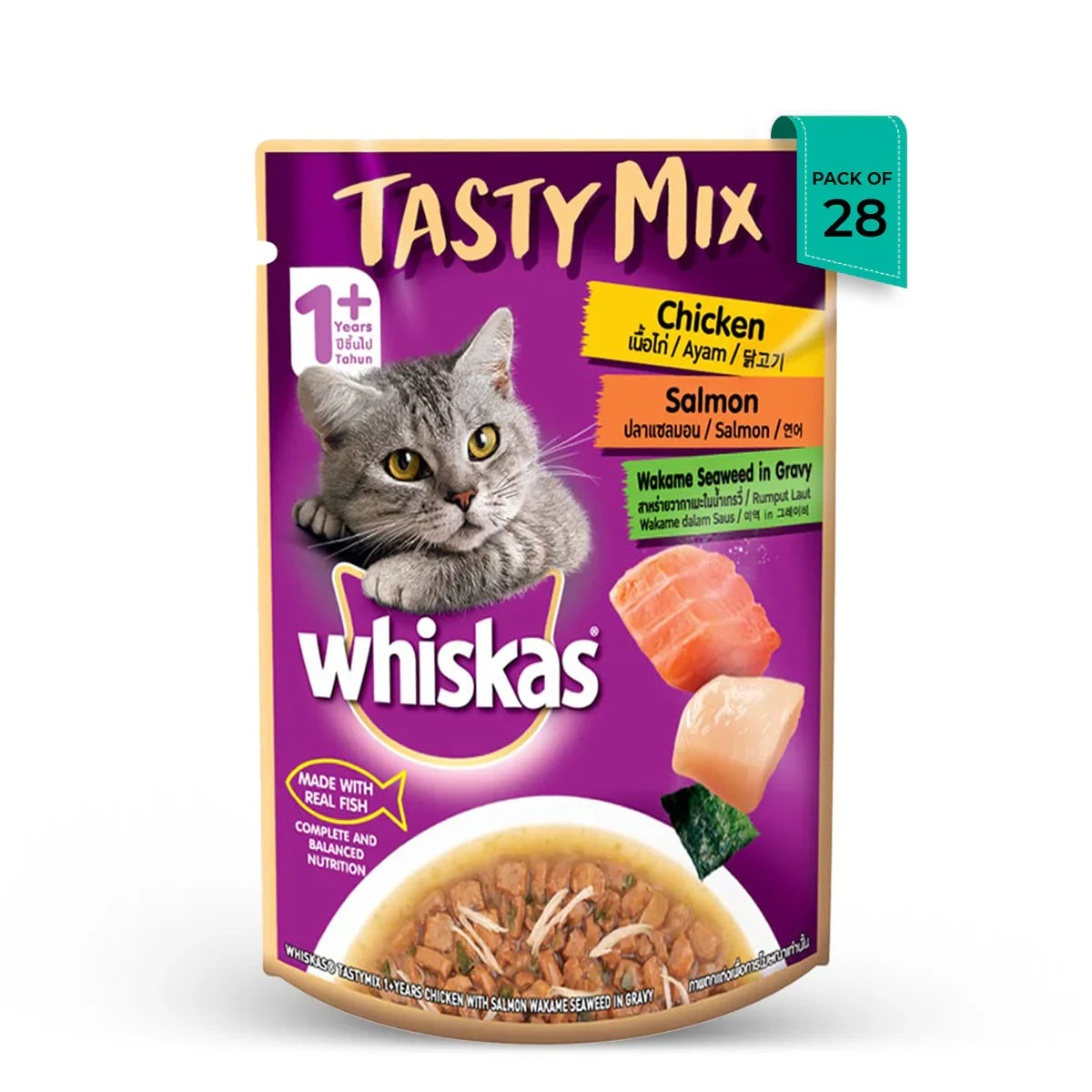 Whiskas Tasty Mix Chicken With Salmon Wakame Seaweed In Gravy Wet Cat Food - All Breed Adult (1+ year) - Zigly