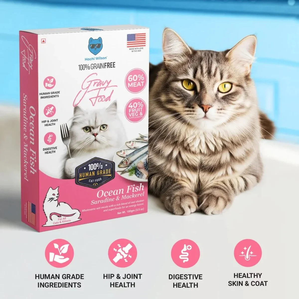 Hachi Wilson Ocean Fish Sardine & Mackerel Premium Gravy Cat Food - 100g - Zigly