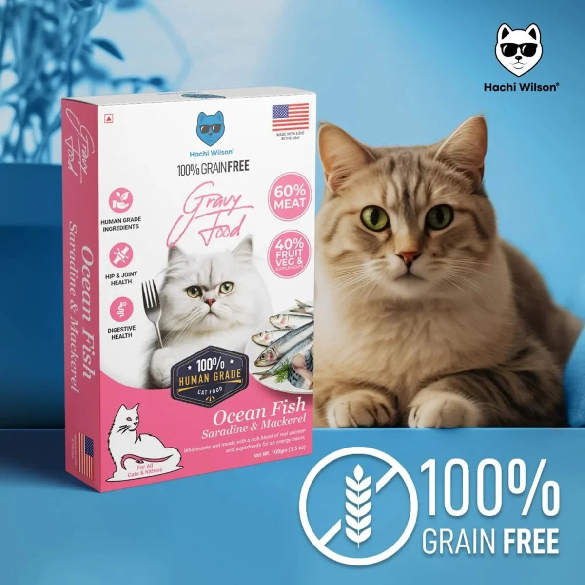 Hachi Wilson Ocean Fish Sardine & Mackerel Premium Gravy Cat Food - 100g - Zigly