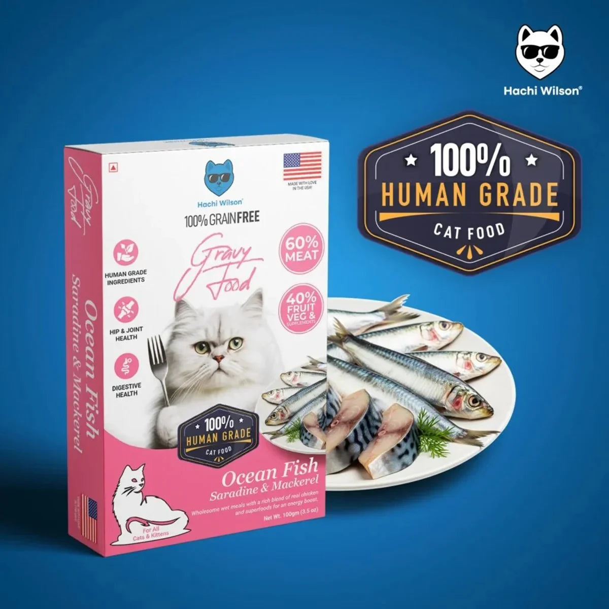Hachi Wilson Ocean Fish Sardine & Mackerel Premium Gravy Cat Food - 100g - Zigly