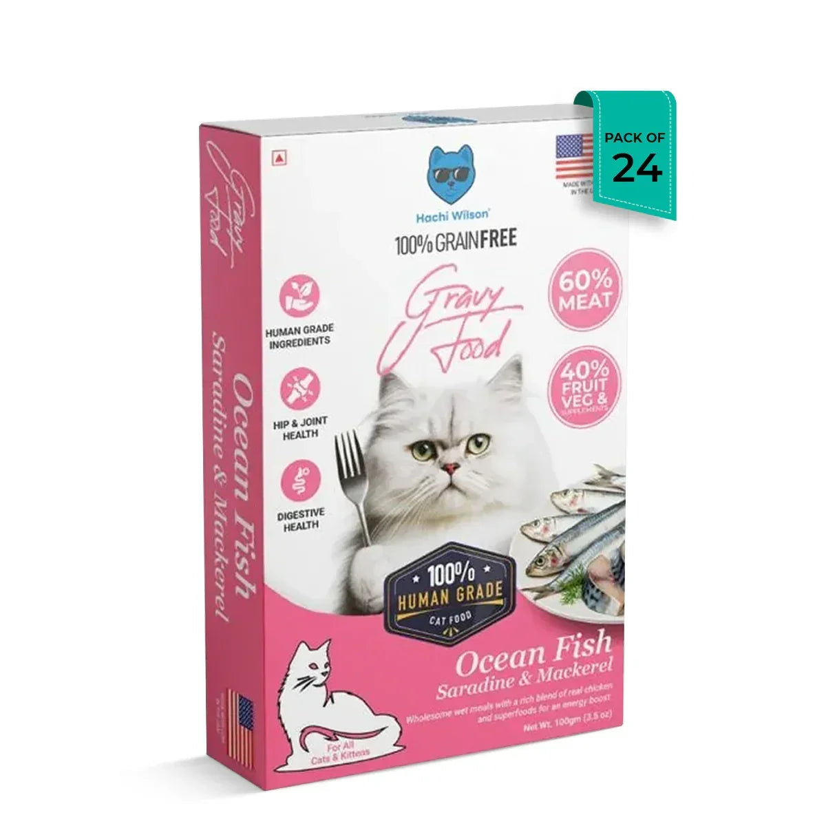 Zigly Hachi Wilson Ocean Fish cat food pack with sardine, mackerel, 100% human grade, grain free