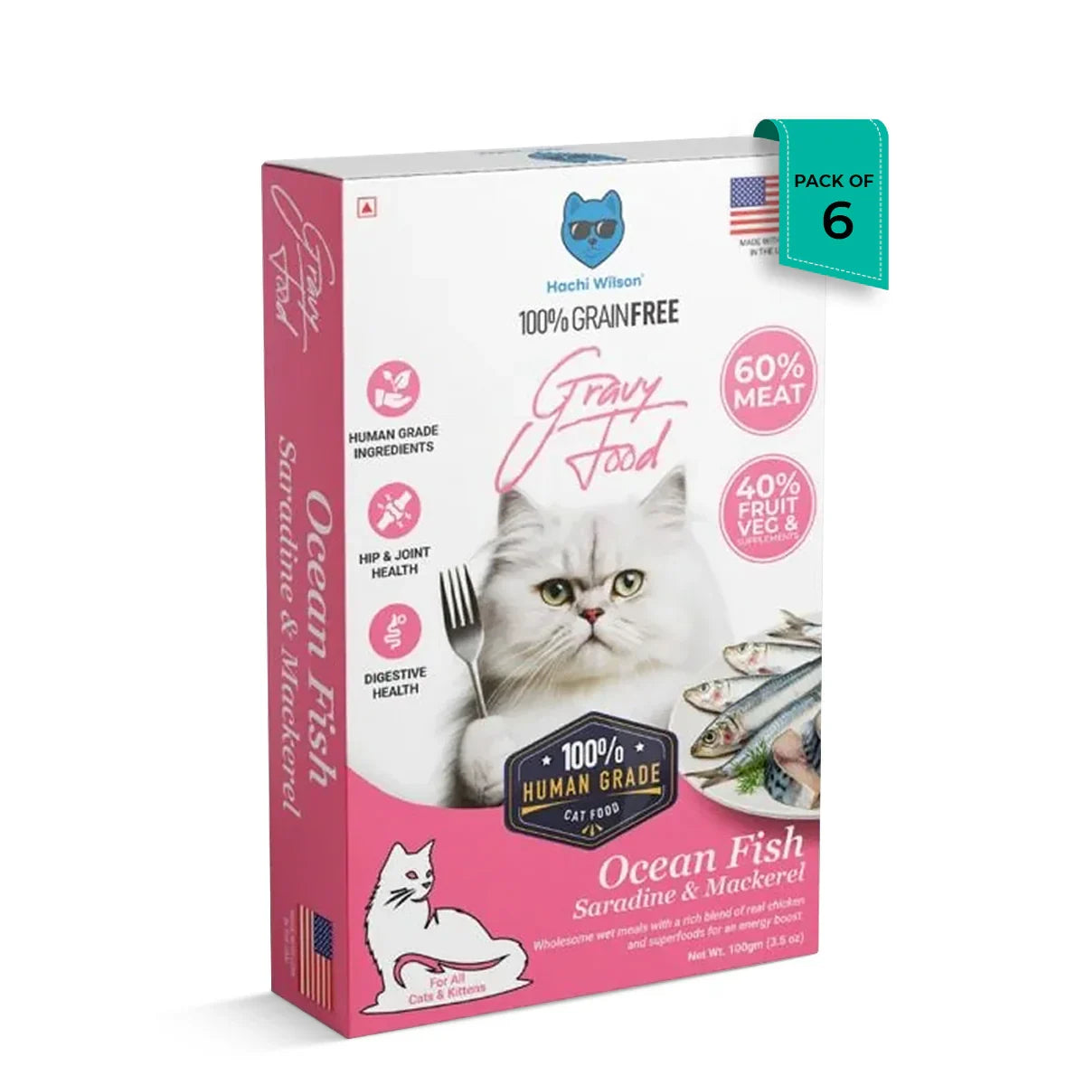 Hachi Wilson Ocean Fish Sardine & Mackerel Premium Gravy Cat Food - 100g