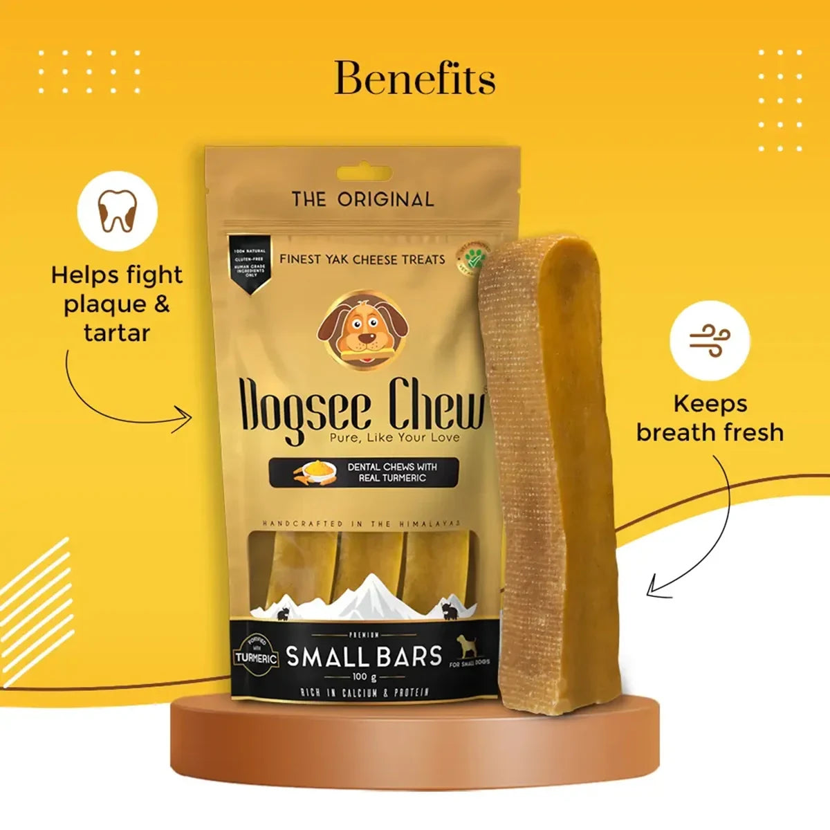 Dogsee Chew Turmeric Small Bars Long-Lasting Dental Chews for Small Dogs  100g - Zigly