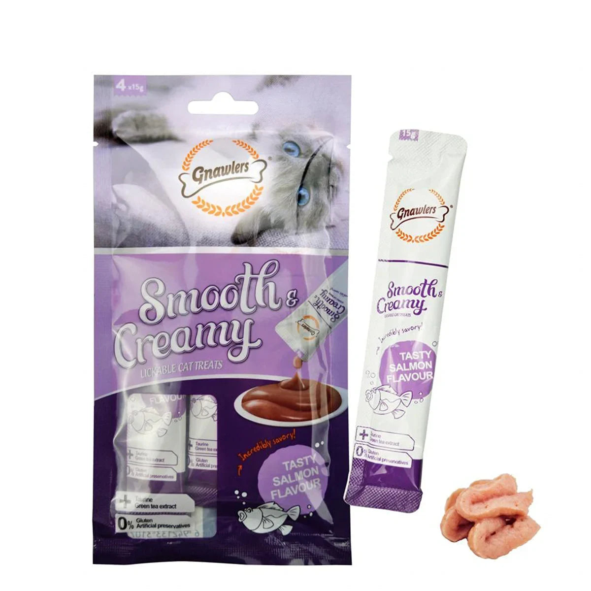 Gnawlers Smooth Creamy Salmon Flavour Cat Treat - 4x15 g - Zigly