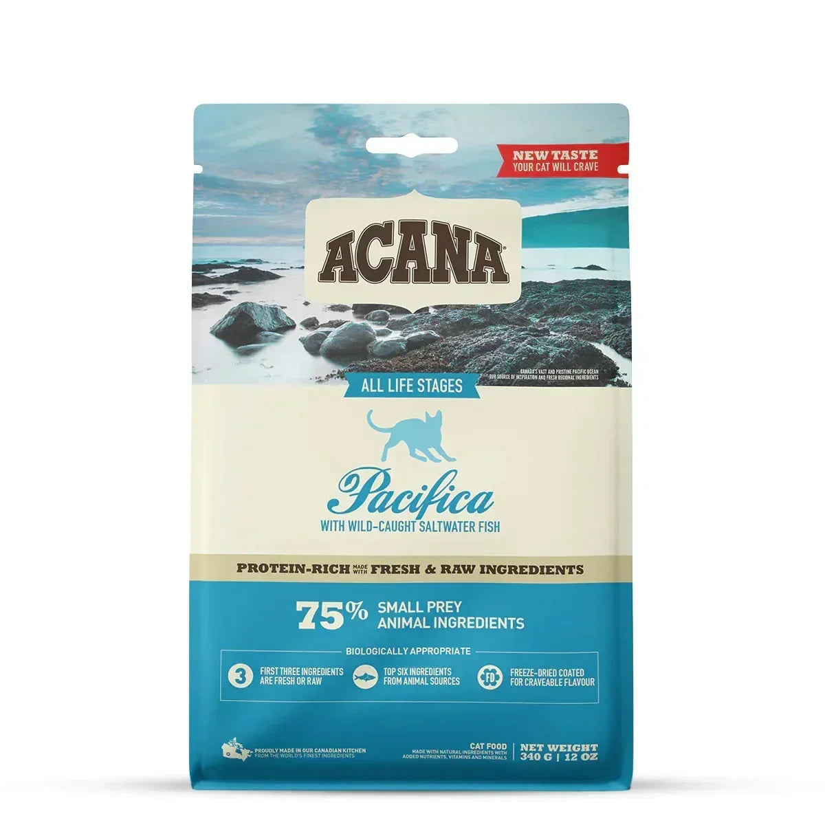 Zigly Acana Pacifica cat food with wild-caught fish, protein-rich, 340g, for all life stages