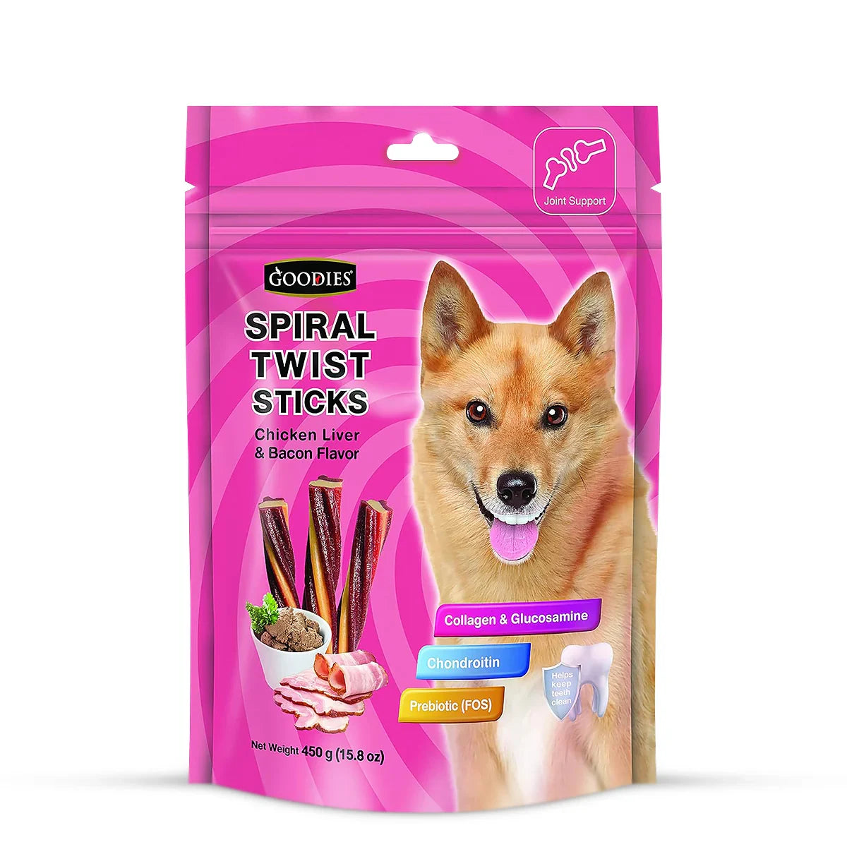 Goodies Spiral Twist Sticks Chicken Liver & Bacon Flavour Dog Dental Treat - 450g - Zigly