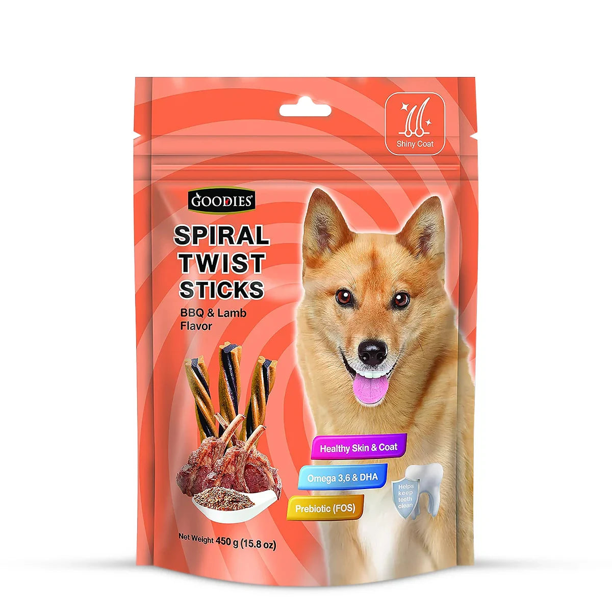 Goodies Spiral Twist Sticks BBQ & Lamb Flavour Dog Dental Treat - 450g - Zigly