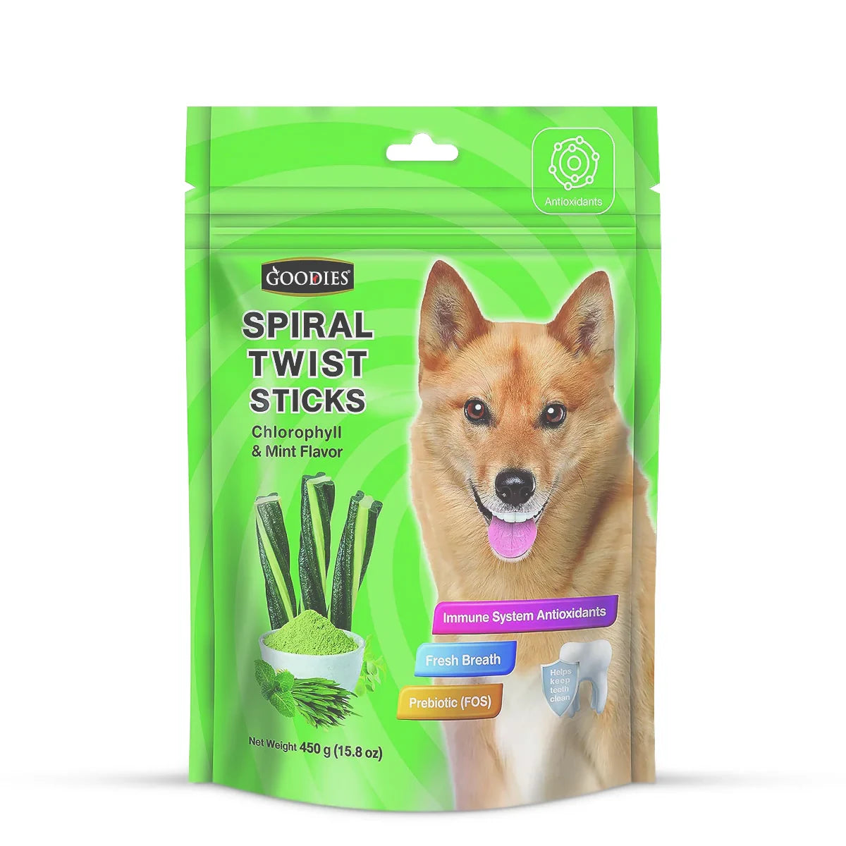 Goodies Spiral Twist Sticks Chlorophyll & Mint Flavour Dog Dental Treat - 450g - Zigly