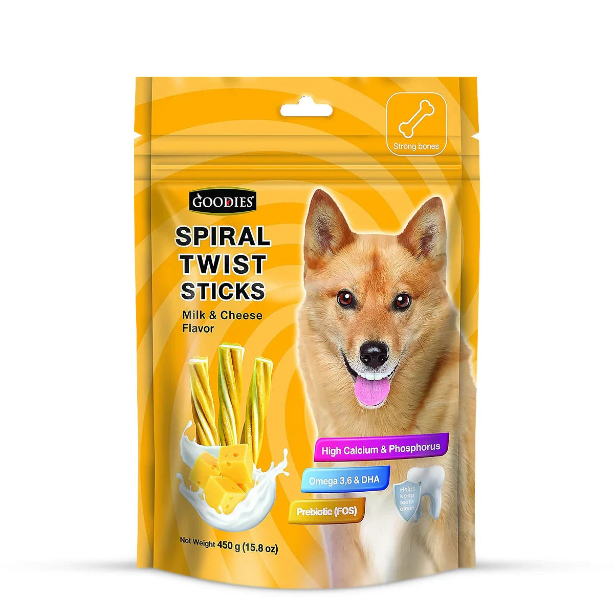 Goodies Spiral Twist Sticks Milk & Cheese Flavour Dog Dental Treat - 450g - Zigly