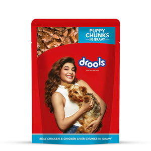 Drools Real Chicken & Chicken Liver Chunks in Gravy Wet Puppy food - 150g - Zigly