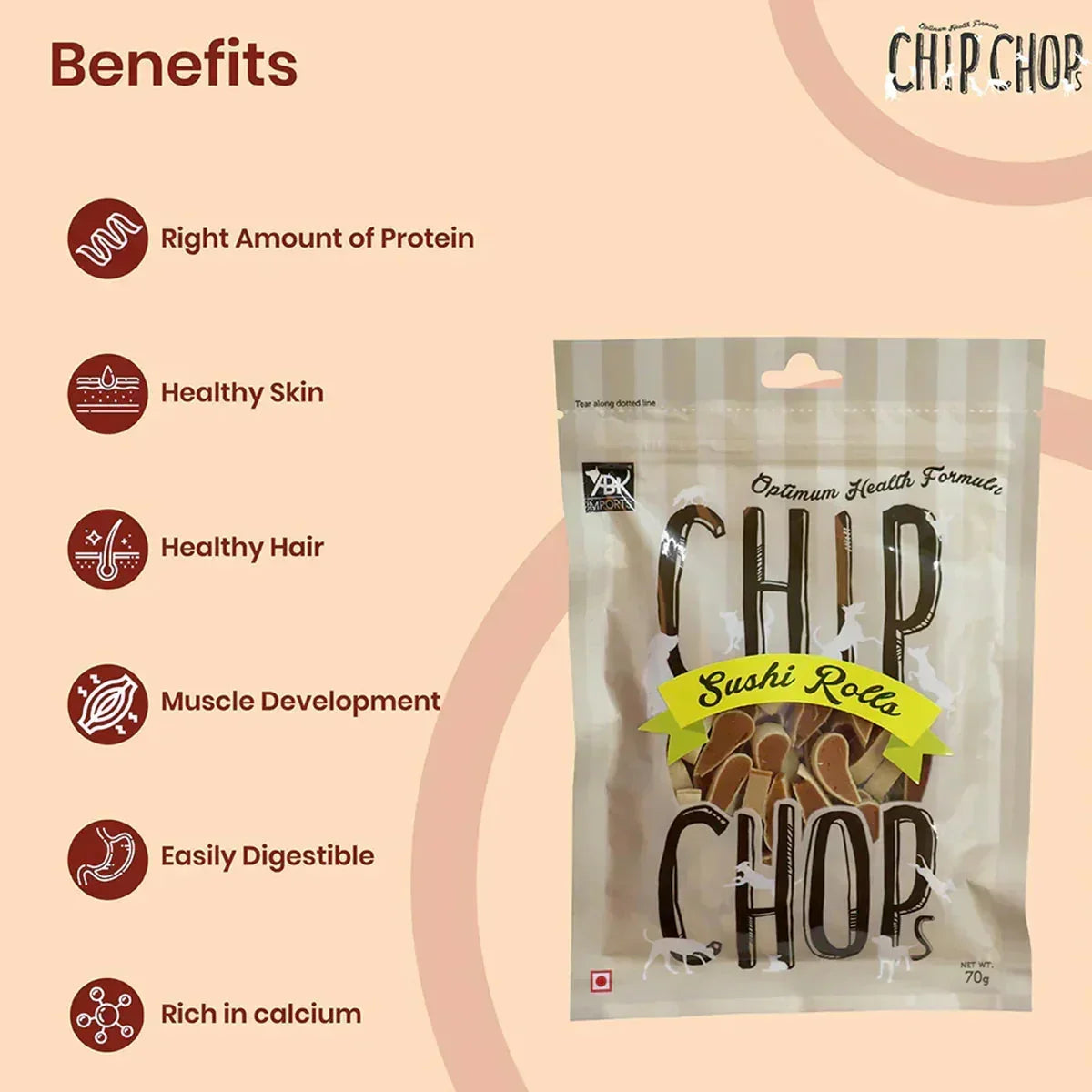 Chip Chops Sushi Rolls Dog Meaty Treat - 70g - Zigly