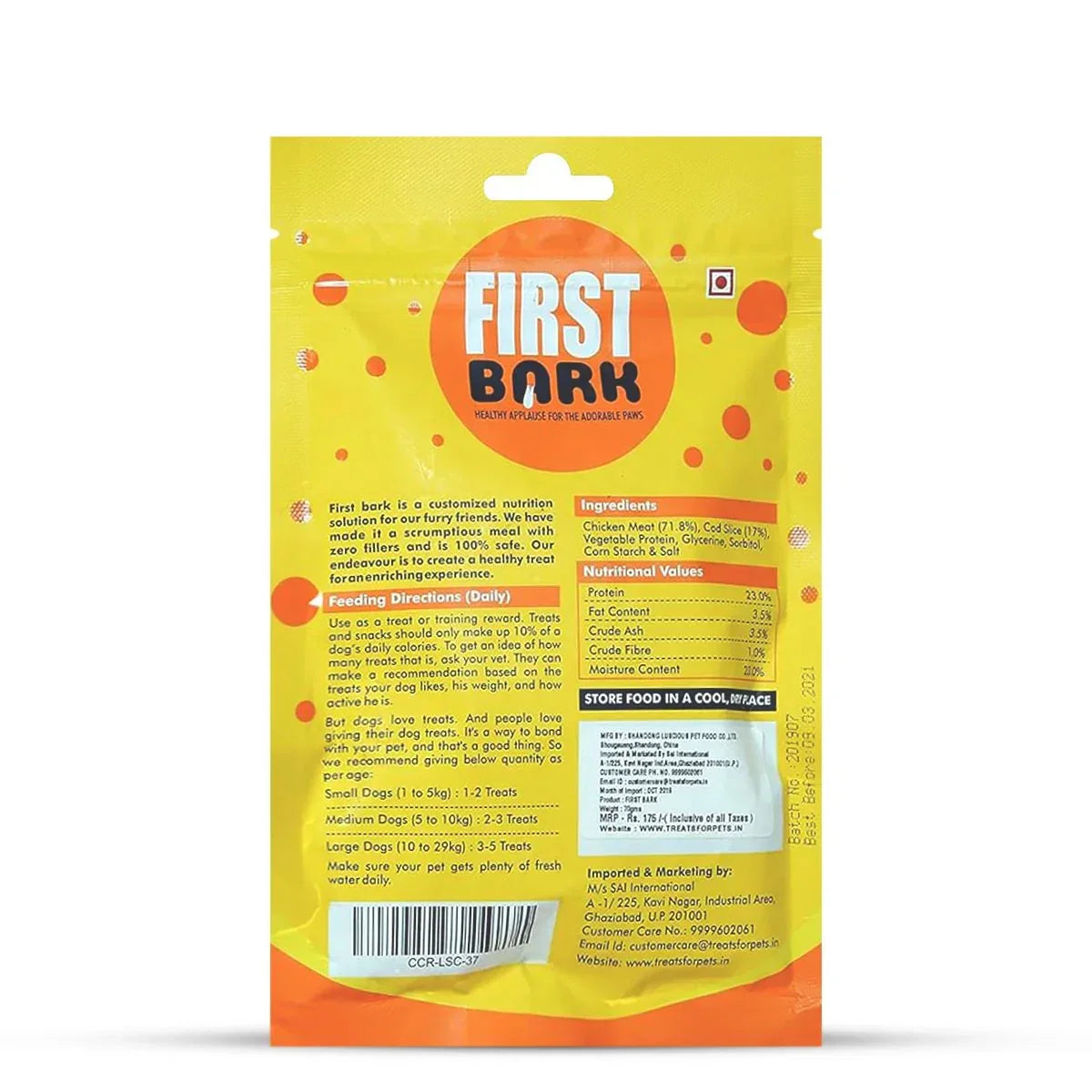 First Bark Chicken & Cod Roll Dog Treat - 70g - Zigly