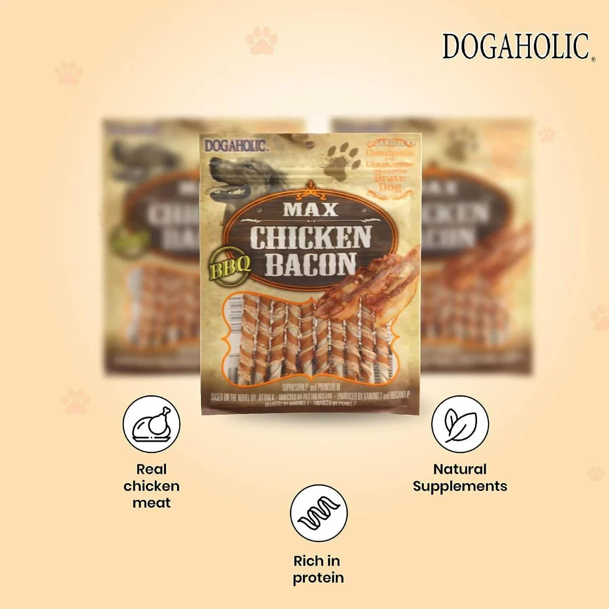 Dogaholic BBQ Max Chicken Bacon Sticks Dog Treats - Zigly