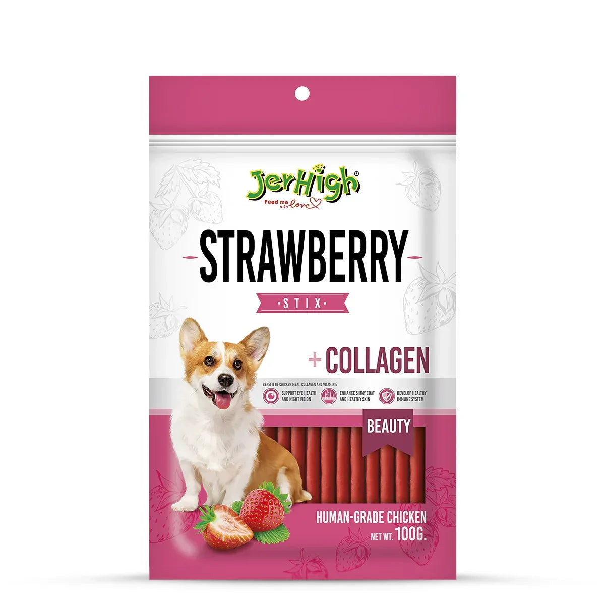 JerHigh Strawberry Dog Meaty Treat - 100g - Zigly