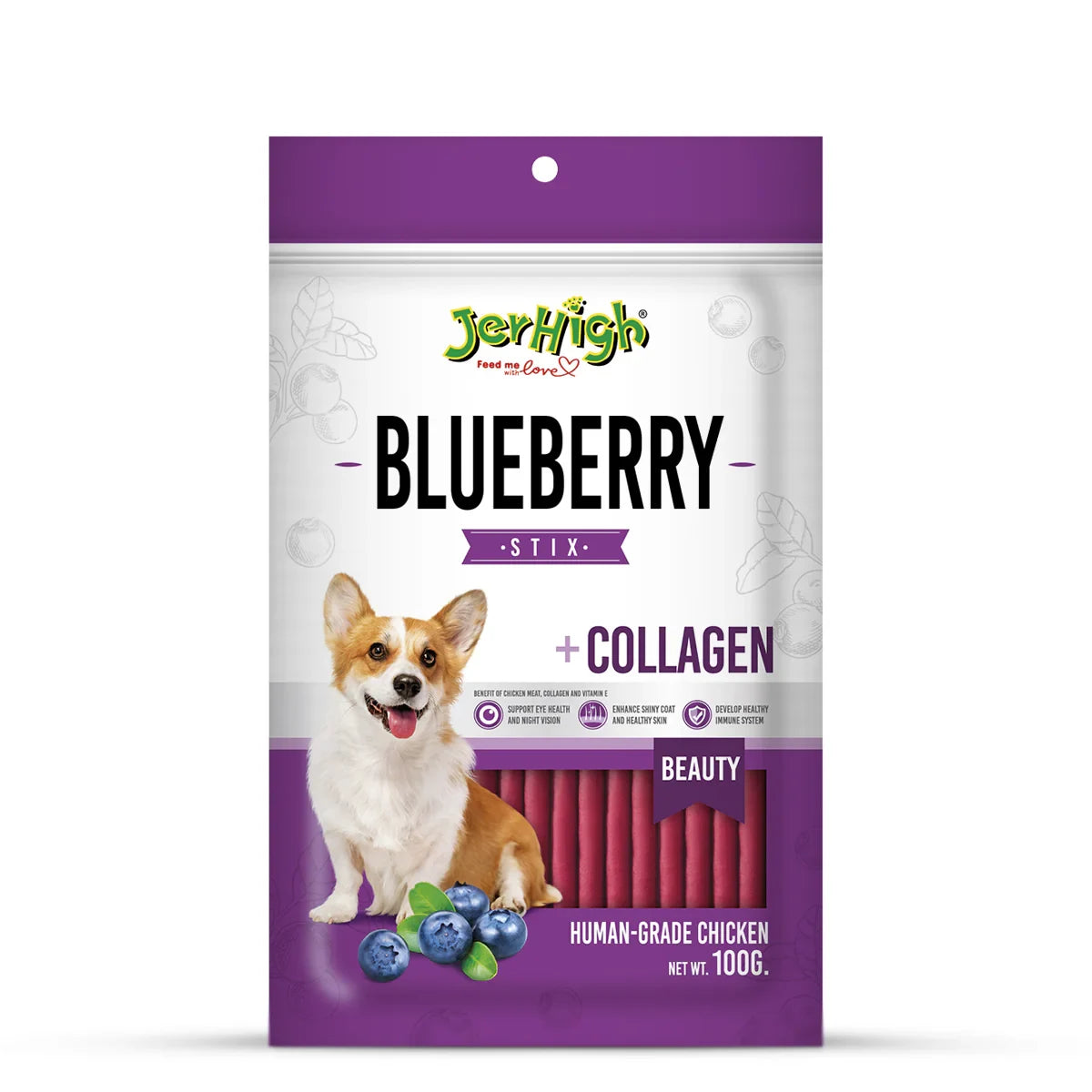 JerHigh Blueberry Dog Meaty Treat - 100g - Zigly