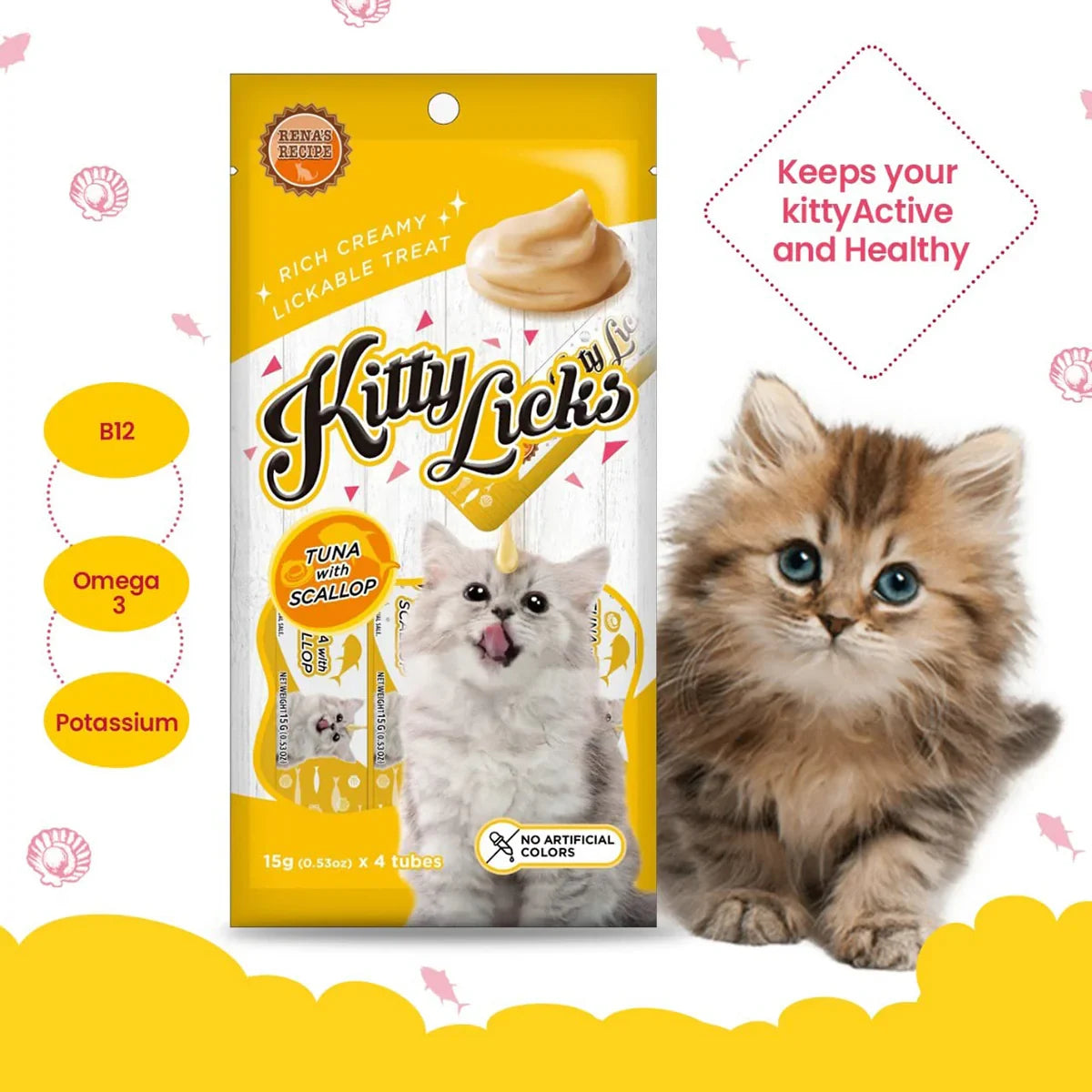 Rena Kitty Licks Tuna With Scallop Cat Treat - 60g tubes - Zigly
