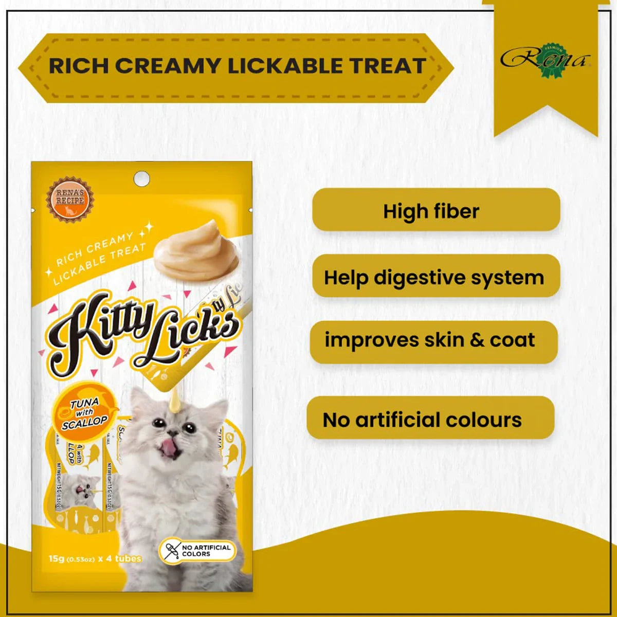 Rena Kitty Licks Tuna With Scallop Cat Treat - 60g tubes - Zigly