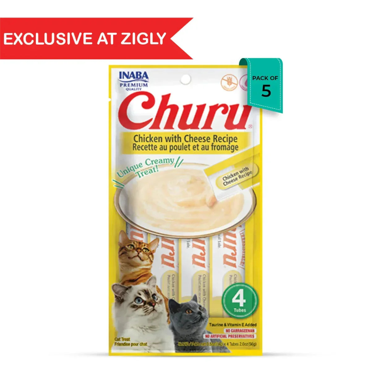 Churu chicken with cheese creamy cat treat pack, exclusive at Zigly, pack of 5