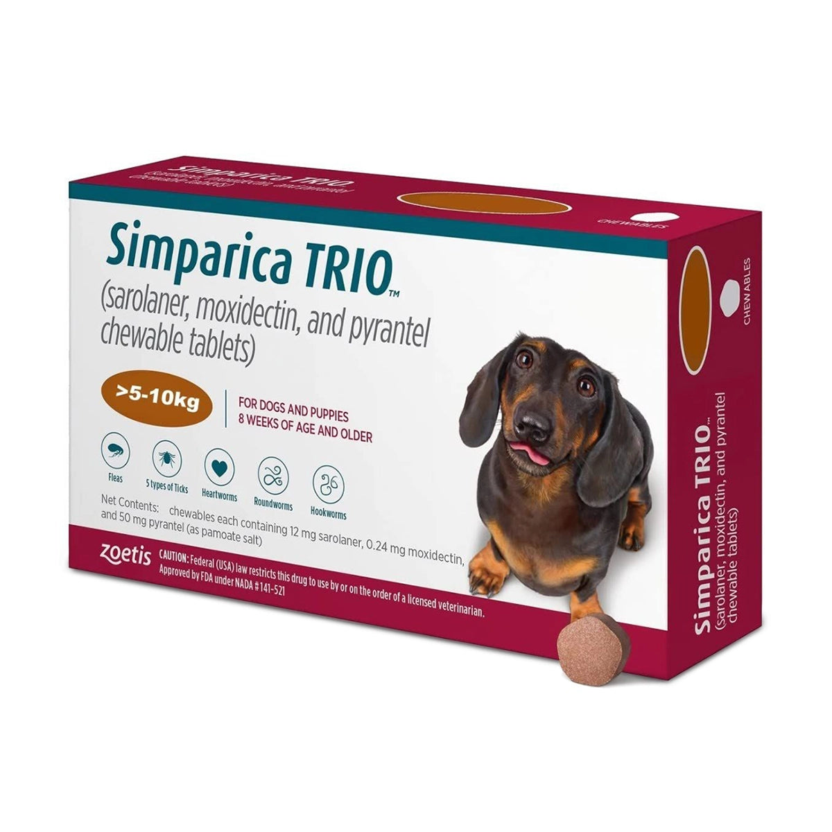 Zoetis Simparica TRIO Chewable Tablets for Dogs - 5 to 10kg
